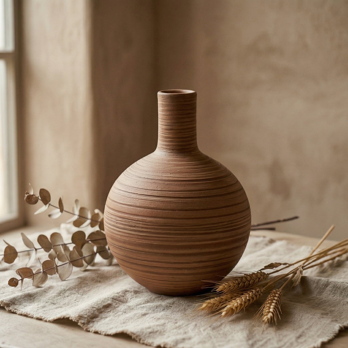 🍆LUMIKIDIY™ Rustic Striped Round Ceramic Vase
