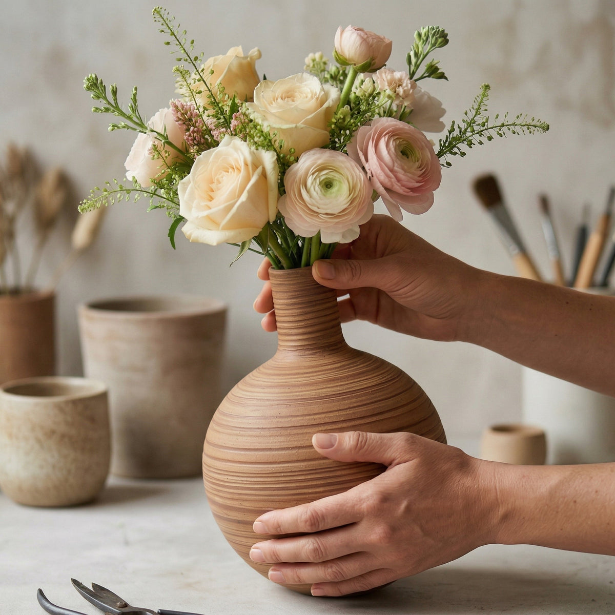 🍆LUMIKIDIY™ Rustic Striped Round Ceramic Vase