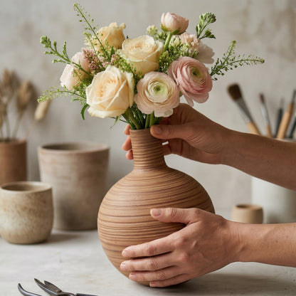 🍆LUMIKIDIY™ Rustic Striped Round Ceramic Vase
