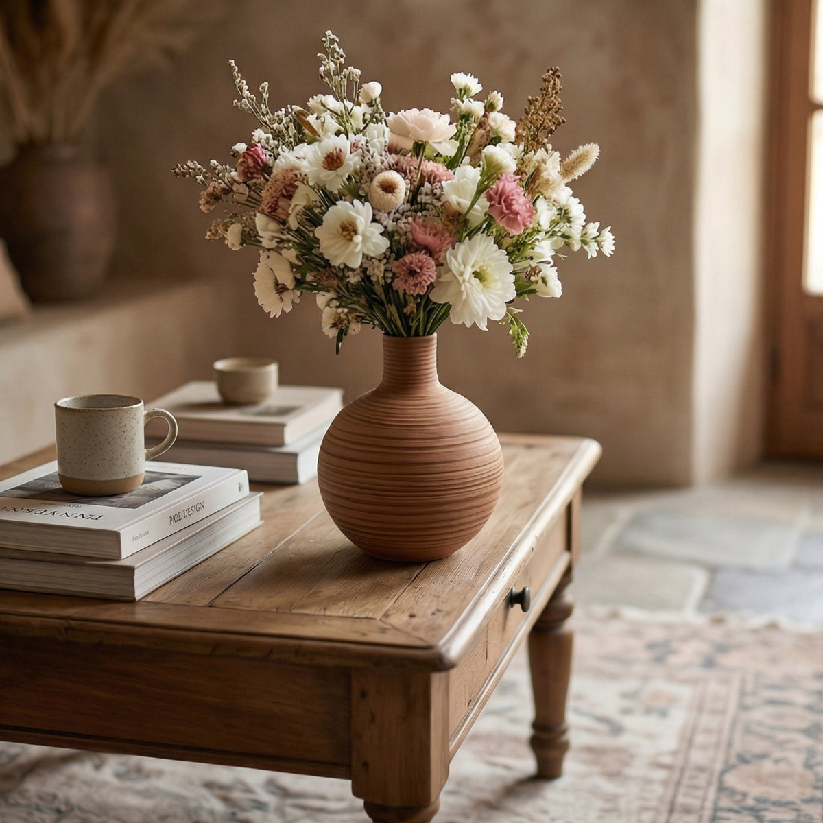 🍆LUMIKIDIY™ Rustic Striped Round Ceramic Vase