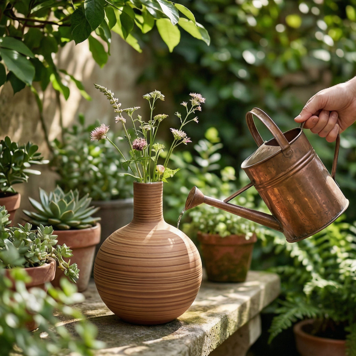 🍆LUMIKIDIY™ Rustic Striped Round Ceramic Vase