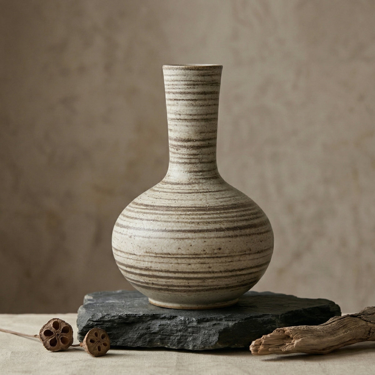 🥔LUMIKIDIY™ Striped Neck Ceramic Decorative Vase