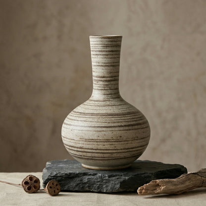 🥔LUMIKIDIY™ Striped Neck Ceramic Decorative Vase