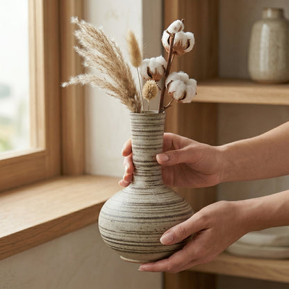 🥔LUMIKIDIY™ Striped Neck Ceramic Decorative Vase
