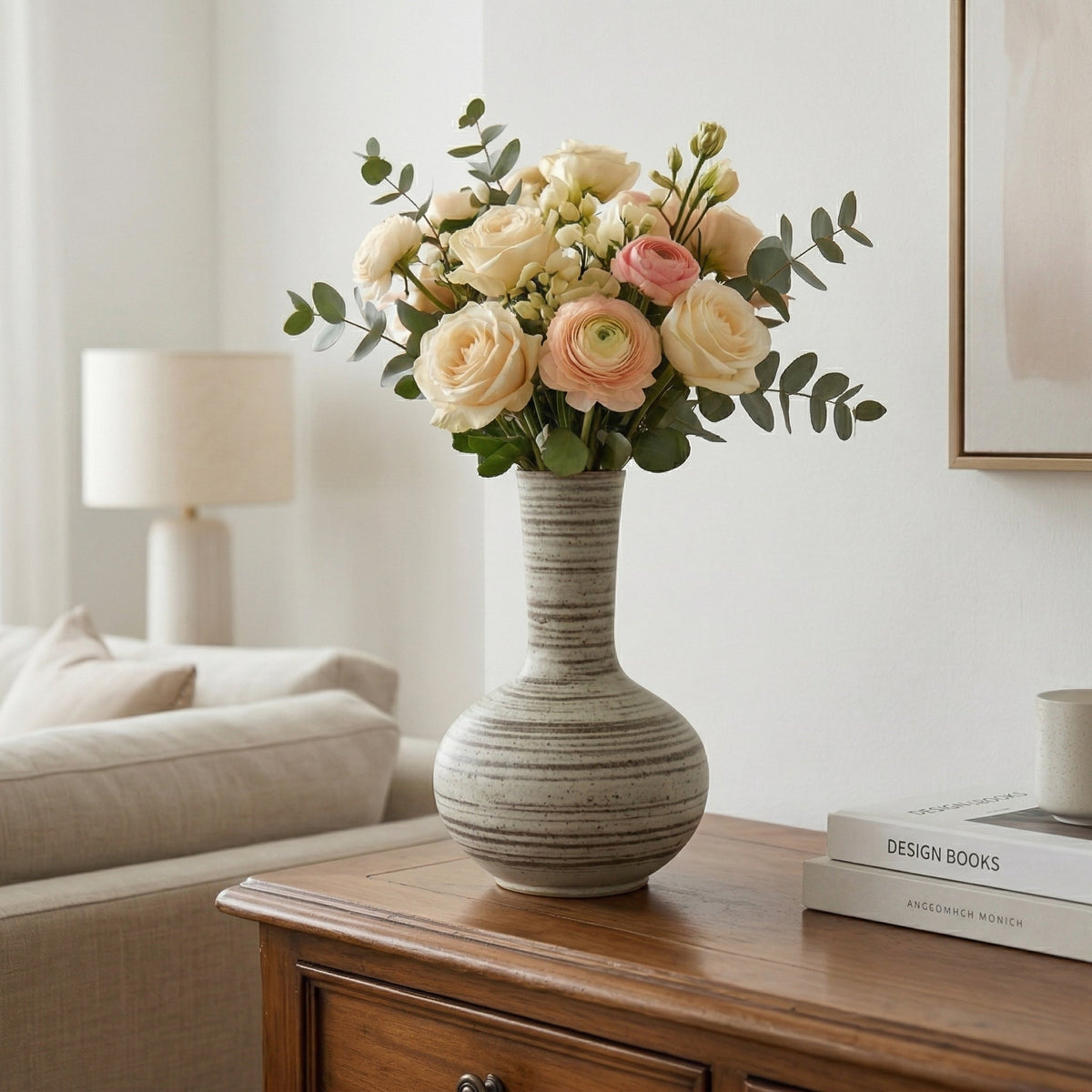 🥔LUMIKIDIY™ Striped Neck Ceramic Decorative Vase