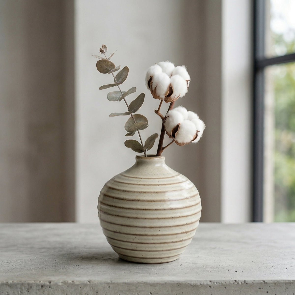🍊LUMIKIDIY™ Round Ribbed Ceramic Bud Vase