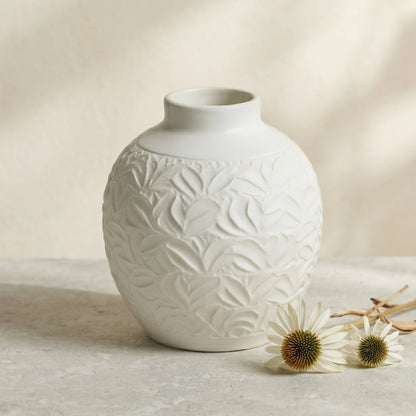 🍎LUMIKIDIY™ Embossed White Floral Ceramic Vase