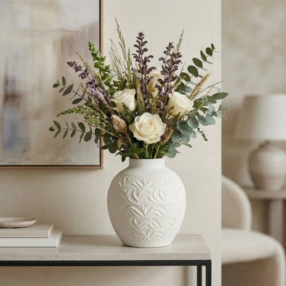 🍎LUMIKIDIY™ Embossed White Floral Ceramic Vase