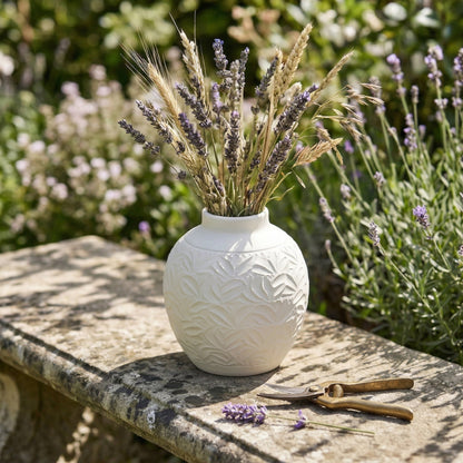 🍎LUMIKIDIY™ Embossed White Floral Ceramic Vase